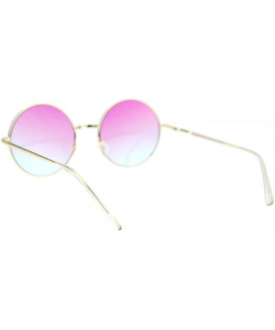 2 Tone Color Lens Retro Vintage Style Round Circle Hippie Groovy Sunglasses - Pink Blue - CH11WTJ2QMR $5.06 Oversized