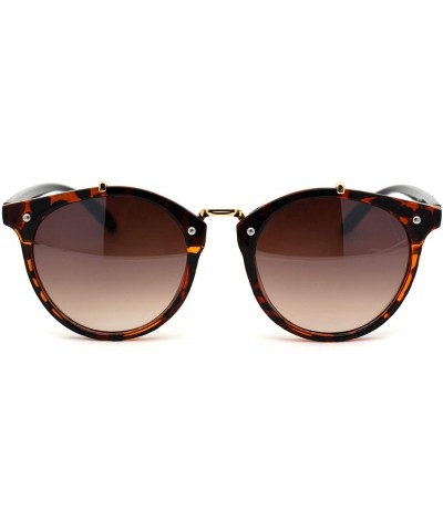 Womens Designer Fashion Round Keyhole Horn Rim Plastic Sunglasses - Brown Tortoise - CY18WQYL649 $9.46 Round