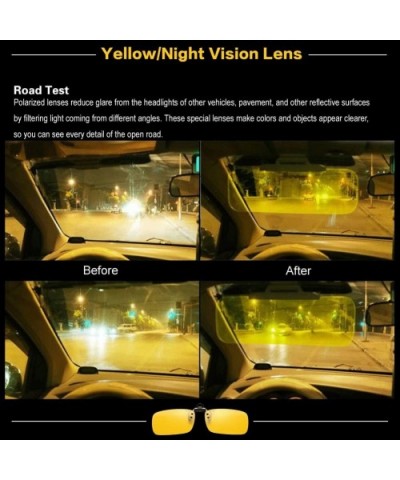 Polarized Clip on Sunglasses Unisex Frameless Rectangle Lens (2-Pack) - Black + Yellow/Night Vision Glasses - C518ET83CO9 $12...