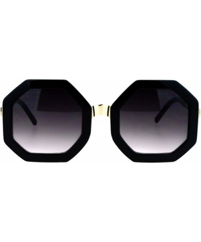 Womens Thick Plastic Octagon Retro Designer Sunglasses - Black Smoke - CA12KRWSODH $7.65 Square