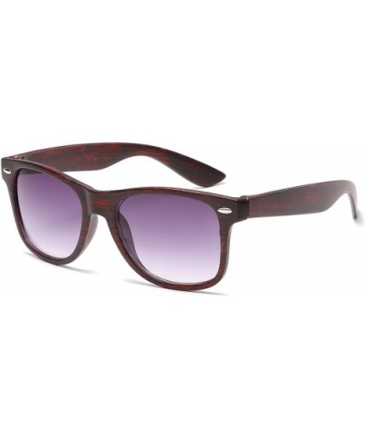 Retro Faux Wood Print Horn Rimmed Square Sunglasses Vintage Eyewear - Red Wood Print-grey Gradient - C418S4Z9MRY $7.51 Wayfarer