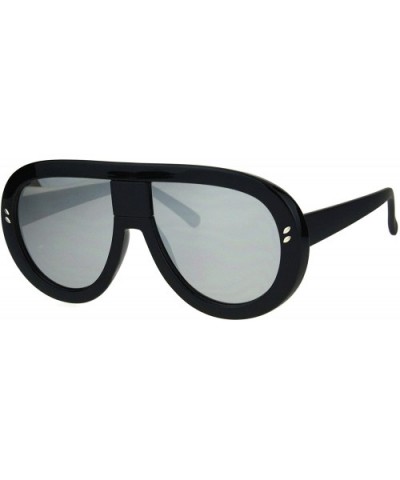 Futuristic Fashion Sunglasses Oversized Round Shield Goggle Frame UV 400 - Black (Silver Mirror) - CE187IE5QZD $7.41 Oversized