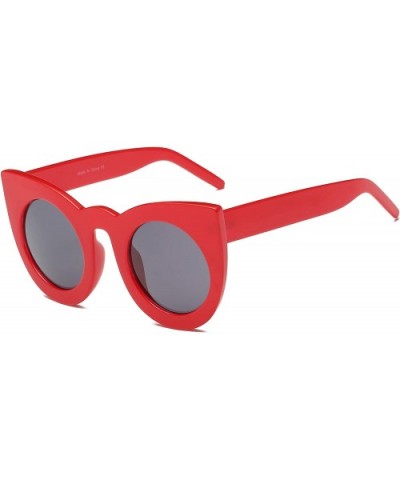 Women Round Cat Eye Oversized Designer Sunglasses - Red - C018I9RWCRN $4.48 Round