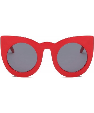 Women Round Cat Eye Oversized Designer Sunglasses - Red - C018I9RWCRN $4.48 Round