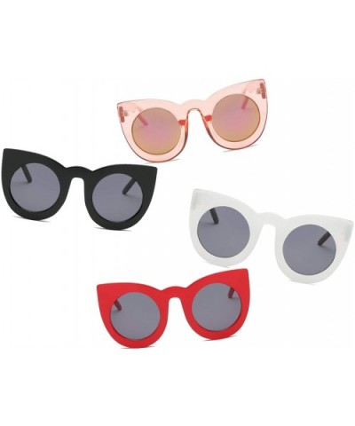 Women Round Cat Eye Oversized Designer Sunglasses - Red - C018I9RWCRN $4.48 Round