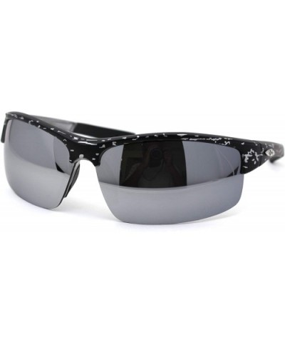 Mens Rectangular Half Rim Sport Plastic Sunglasses - Black Silver Silver Mirror - CT193YNG7IG $8.63 Rectangular
