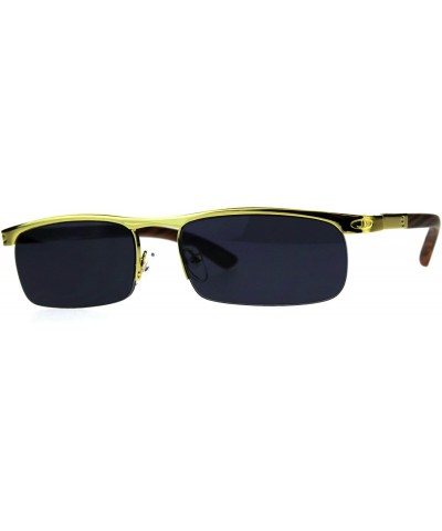 Mens Narrow Yellow Gold Half Rim Flat Top Metal Rim Pimp Sunglasses - Solid Black - CC18CLOETKO $11.53 Rectangular