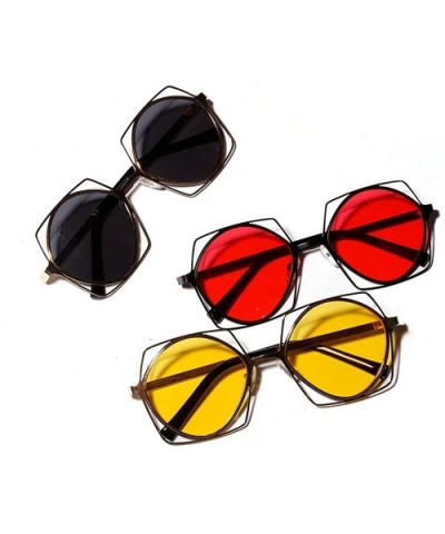 New fashion trend multi-layer metal frame square ladies luxury brand sunglasses - Black - C418KN7SN2T $10.04 Square