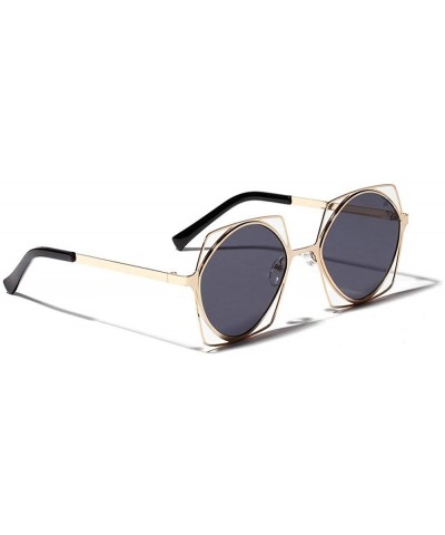 New fashion trend multi-layer metal frame square ladies luxury brand sunglasses - Black - C418KN7SN2T $10.04 Square
