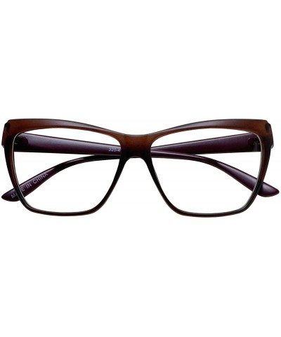 Large Nerd Thin Eyeglasses Vintage Fashion Inspired Geek Clear Lens Horn Rimmed - Matt Brown 3201 - CH18YE85A6S $7.33 Square