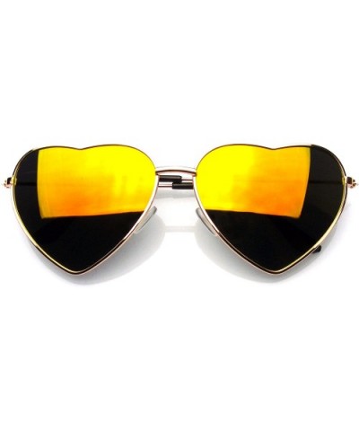 Premium Womens Cute Metal Frame Heart Shape Sunglasses - Flash Mirror - Red Fire - C412MY07N33 $7.18 Oversized