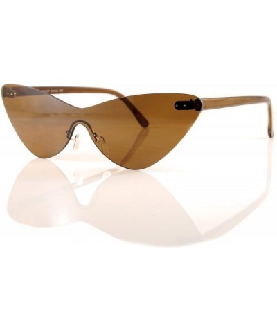 Unisex Futuristic One Piece Rimless Tinted Cat Eye Sunglasses A162 - Brown - CK18CX2ZE0K $9.53 Cat Eye