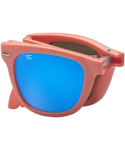 Classic Polarized Folding Sunglasses With Premium Cleaning Cloth and Leather Case - Peach - Blue Mirror - CL18CHDI38L $54.13 ...