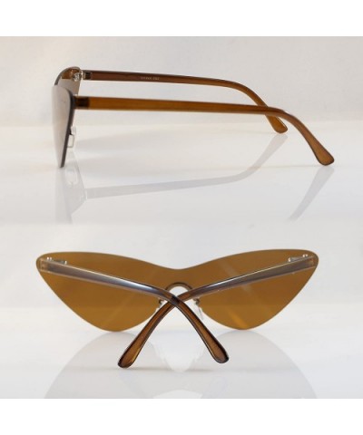 Unisex Futuristic One Piece Rimless Tinted Cat Eye Sunglasses A162 - Brown - CK18CX2ZE0K $9.53 Cat Eye