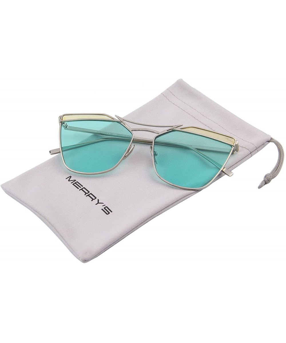 Cat Eye Mirrored Flat Lenses Street Fashion Metal Frame Women Sunglasses 8287 - Green - CM12JS17CWR $8.46 Cat Eye