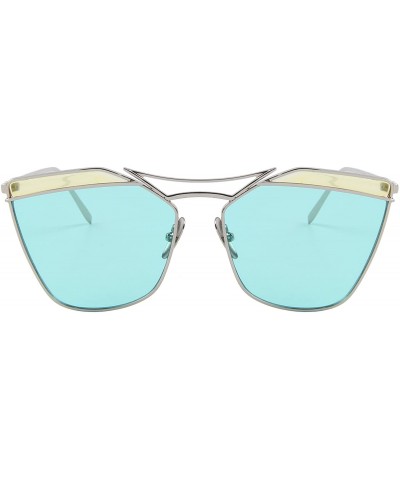 Cat Eye Mirrored Flat Lenses Street Fashion Metal Frame Women Sunglasses 8287 - Green - CM12JS17CWR $8.46 Cat Eye