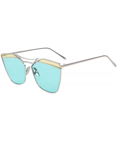 Cat Eye Mirrored Flat Lenses Street Fashion Metal Frame Women Sunglasses 8287 - Green - CM12JS17CWR $8.46 Cat Eye