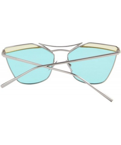 Cat Eye Mirrored Flat Lenses Street Fashion Metal Frame Women Sunglasses 8287 - Green - CM12JS17CWR $8.46 Cat Eye