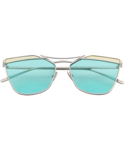 Cat Eye Mirrored Flat Lenses Street Fashion Metal Frame Women Sunglasses 8287 - Green - CM12JS17CWR $8.46 Cat Eye