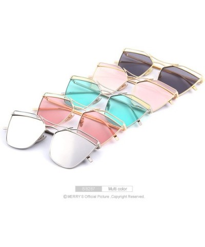 Cat Eye Mirrored Flat Lenses Street Fashion Metal Frame Women Sunglasses 8287 - Green - CM12JS17CWR $8.46 Cat Eye