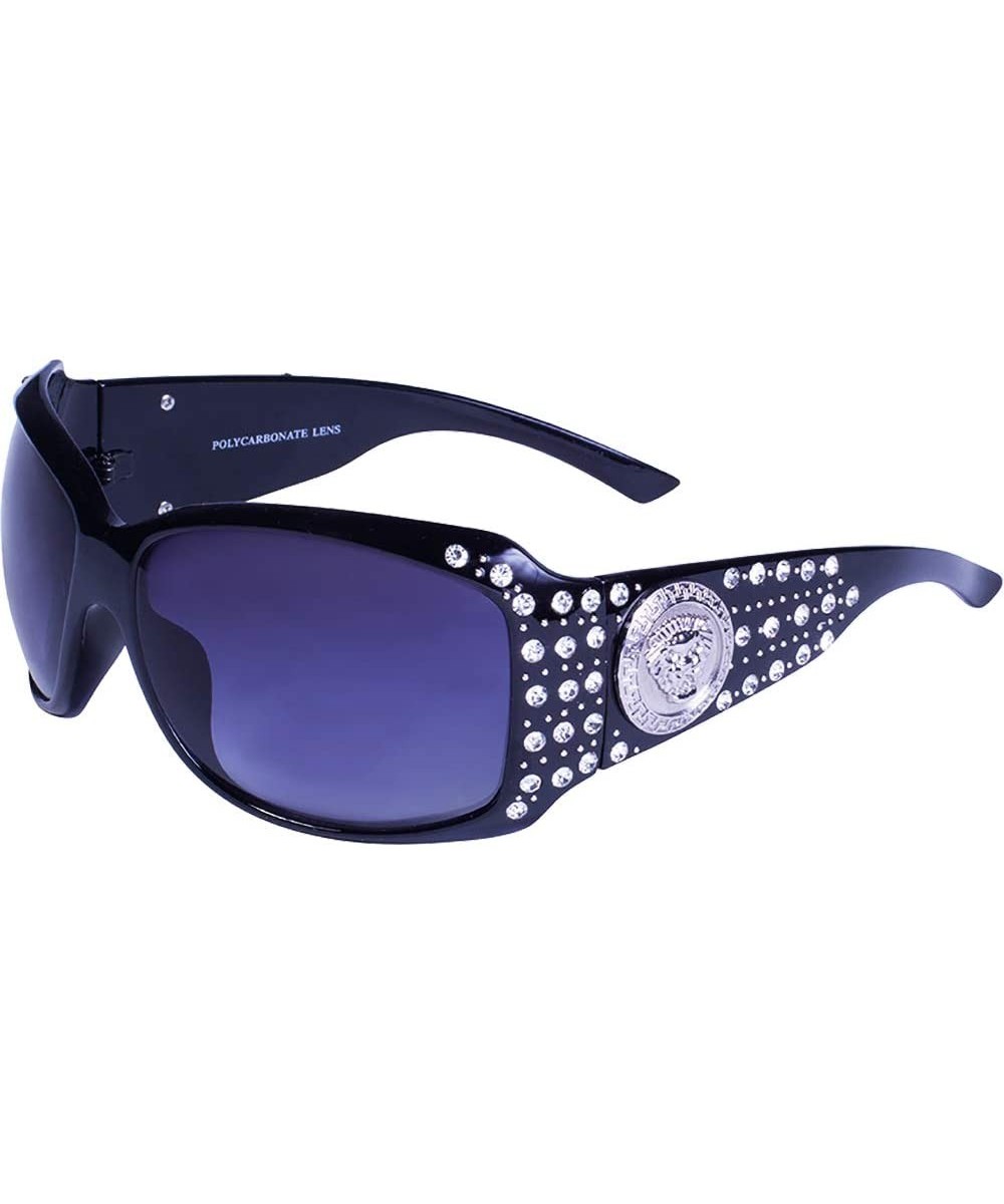 Ranchero Gloss Black Western Motorcycle Sunglasses with Rhinestones Smoke Gradient Lenses - CU11AA5ACE3 $15.37 Sport