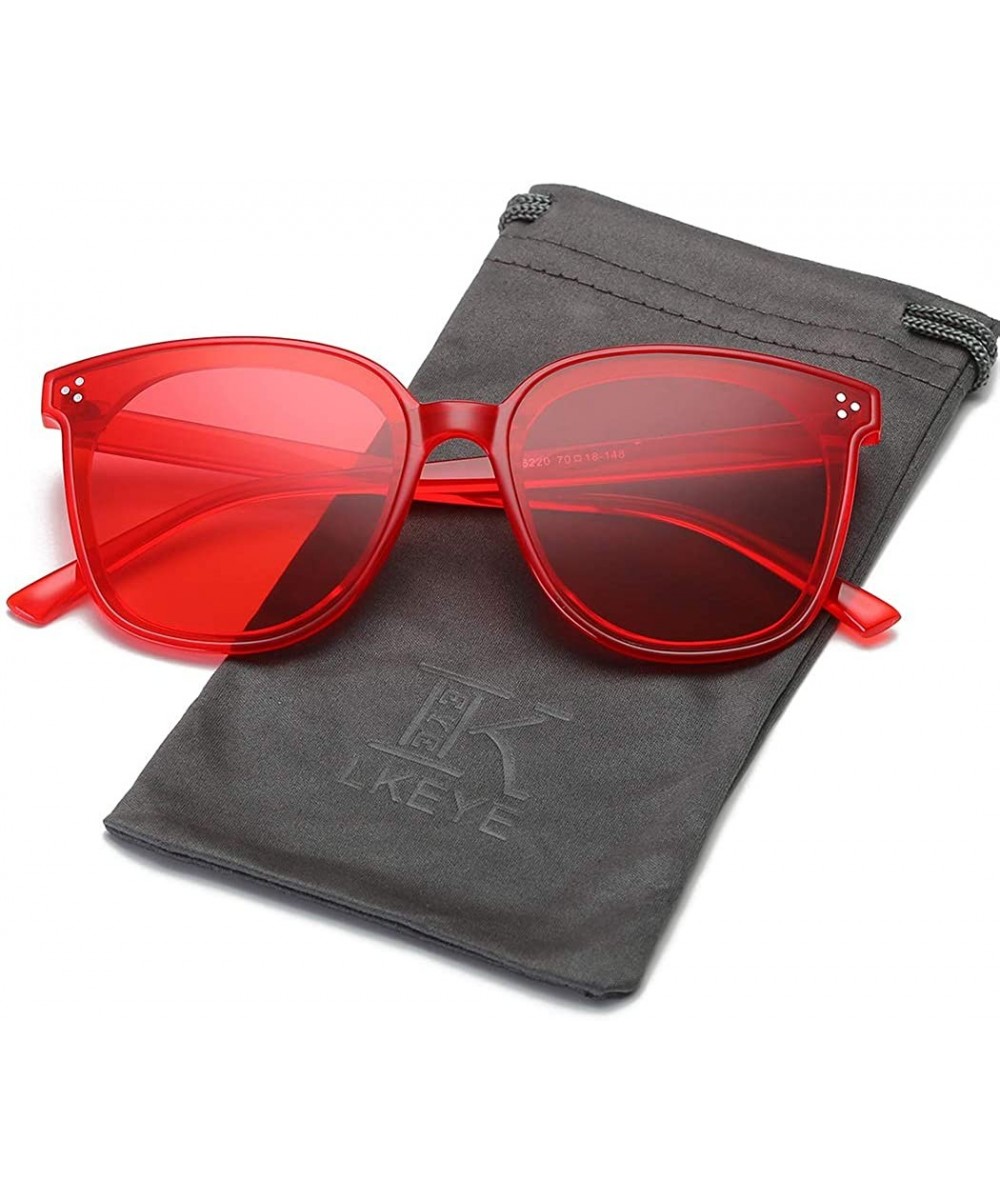 Unique Retro Oversized Unisex Flat Mirrored Lens Sunglasses Designer Style LK1802 - Red/Red - CJ18N8T7Z7T $10.35 Sport