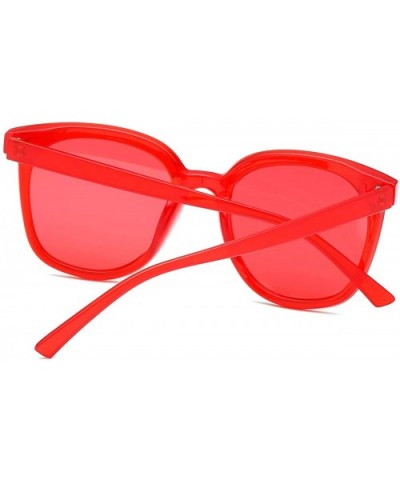 Unique Retro Oversized Unisex Flat Mirrored Lens Sunglasses Designer Style LK1802 - Red/Red - CJ18N8T7Z7T $10.35 Sport