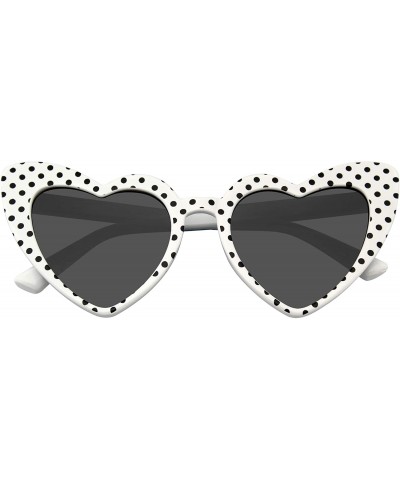 Polka Dot Cat Eye Womens Fashion Mod Super Cat Heart Shape Sunglasses - White - CV190LUX0XH $6.00 Cat Eye