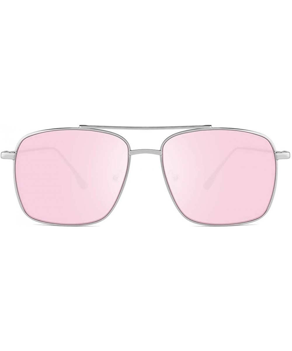 Square Sunglasses for Women Men Chic Style Metal Frame UV400 Protection - Pink - CF18RQZC0K3 $6.56 Oversized