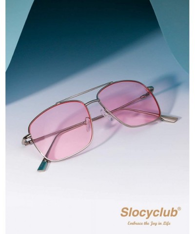 Square Sunglasses for Women Men Chic Style Metal Frame UV400 Protection - Pink - CF18RQZC0K3 $6.56 Oversized