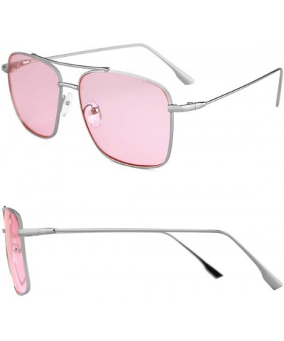 Square Sunglasses for Women Men Chic Style Metal Frame UV400 Protection - Pink - CF18RQZC0K3 $6.56 Oversized