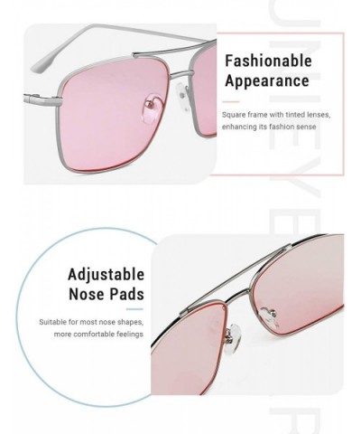 Square Sunglasses for Women Men Chic Style Metal Frame UV400 Protection - Pink - CF18RQZC0K3 $6.56 Oversized