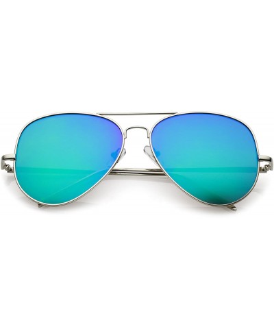 Classic Metal Double Nose Bridge Color Mirror Flat Lens Aviator Sunglasses 59mm - Silver / Green Mirror - CL184WZ6GS3 $9.12 A...
