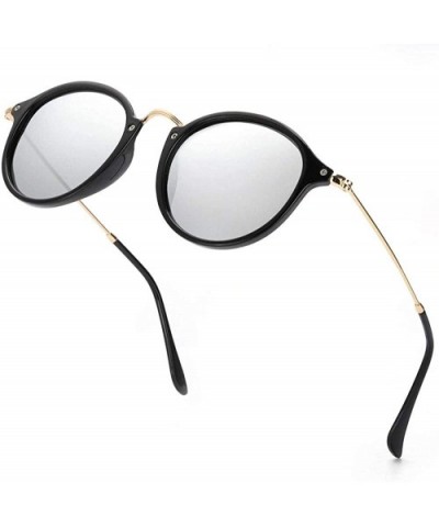 Retro round sunglasses 100% polarized protection against harmful UVA/UVB rays-Black + silver - CG198NCCL6N $18.37 Sport