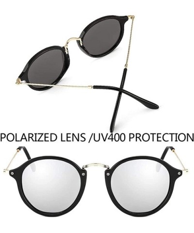 Retro round sunglasses 100% polarized protection against harmful UVA/UVB rays-Black + silver - CG198NCCL6N $18.37 Sport