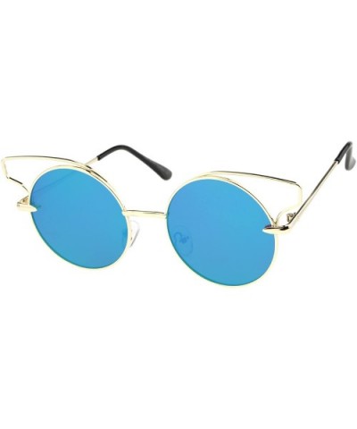 Women's Wire Open Metal Frame Color Mirror Flat Lens Round Cat Eye Sunglasses 52mm - Gold / Green Mirror - CM12KCNP68R $8.22 ...