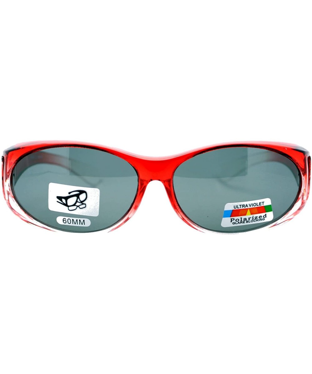 Unisex Fit Over Glasses Polarized Sunglasses Oval Frame Ombre Color Black Lens - Red - CM11YHJ7RV7 $10.85 Oval