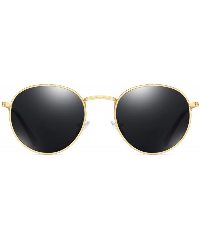 Retro Round Sunglasses Men Polarized Uv400 2019 Summer Sun Glasses Male Driving Metal Frame Gold Black Green - CD197Y7GSRM $2...