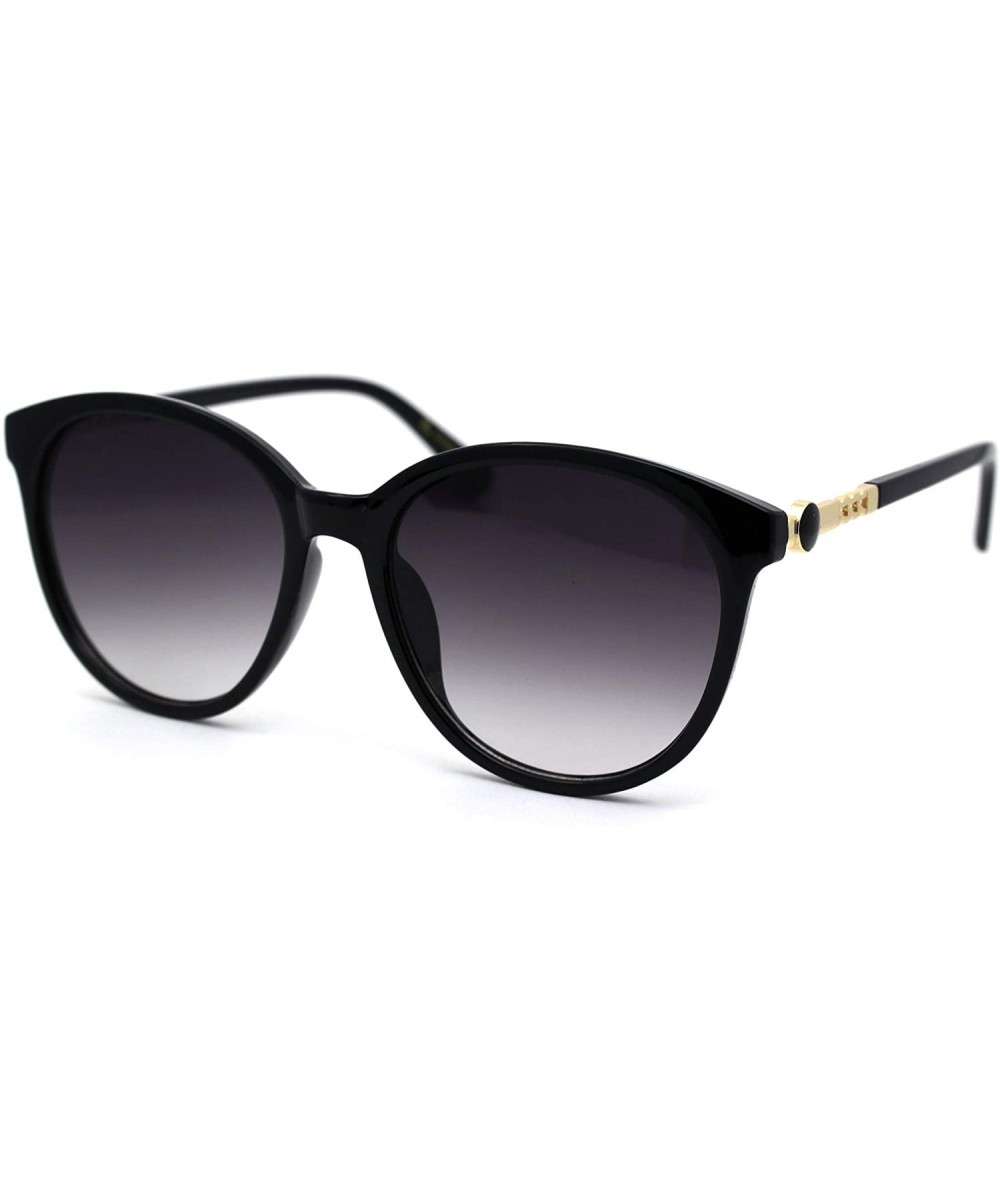 Womens Designer Fashion Round Horn Rim Sunglasses - Black Gold Smoke - CZ197LLUKX6 $7.62 Round