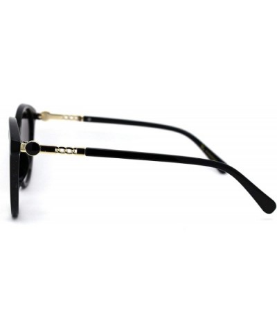 Womens Designer Fashion Round Horn Rim Sunglasses - Black Gold Smoke - CZ197LLUKX6 $7.62 Round