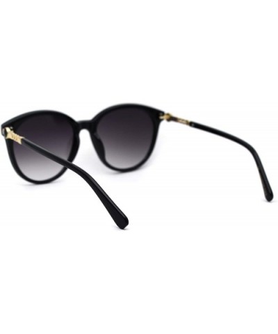 Womens Designer Fashion Round Horn Rim Sunglasses - Black Gold Smoke - CZ197LLUKX6 $7.62 Round