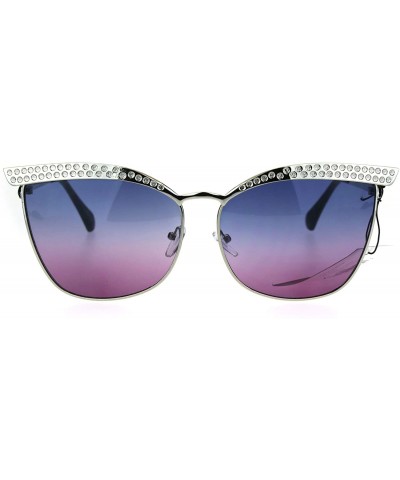 Womens Metal Rim Jewel Eye Brow Cat Eye Butterfly Sunglasses - Silver Blue Pink - CO1827LD59W $7.27 Butterfly