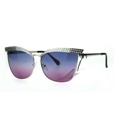 Womens Metal Rim Jewel Eye Brow Cat Eye Butterfly Sunglasses - Silver Blue Pink - CO1827LD59W $7.27 Butterfly