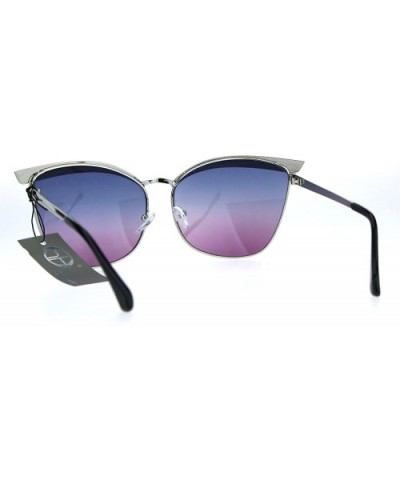 Womens Metal Rim Jewel Eye Brow Cat Eye Butterfly Sunglasses - Silver Blue Pink - CO1827LD59W $7.27 Butterfly