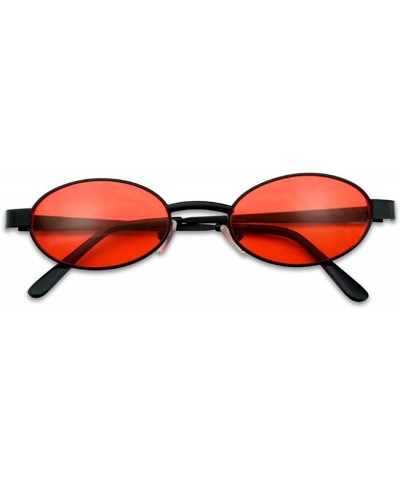 Small 1990's Retro Narrow Oval Color Tinted Sunglasses Slim Metal Shades - Black Frame - Red - CL18EGTQE7Q $9.02 Oval