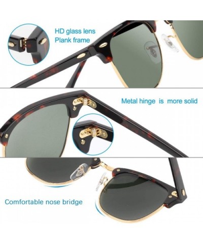 Glass Lens Sunglasses for Men and Women Plank Frame Metal Hinge Fashion Driving Vintage Sun Glasses - CV1948ROWTM $19.59 Sport