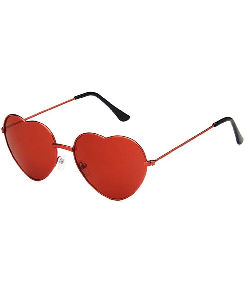 Women Cute Heart Shape Metal Frame Sunglasses with Case UV400 Protection - Red Frame/Red Lens - CW18WRUKNKZ $8.19 Rimless