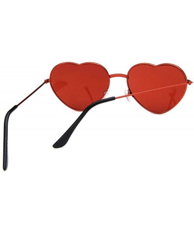 Women Cute Heart Shape Metal Frame Sunglasses with Case UV400 Protection - Red Frame/Red Lens - CW18WRUKNKZ $8.19 Rimless