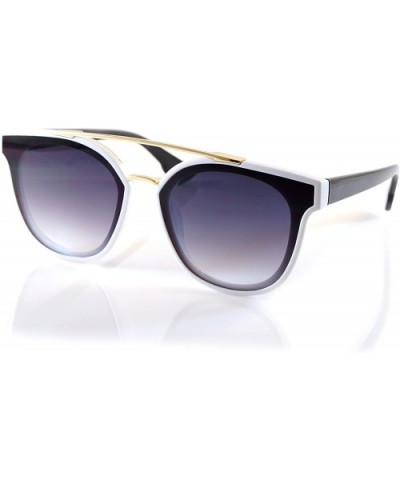 Horn Rimmed Gradient Mirror Lens Cat-Eye Aviator Couple Sunglasses A198 - White/ Black Gr - CK18ELADEW2 $8.70 Round