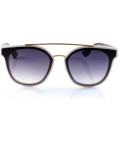 Horn Rimmed Gradient Mirror Lens Cat-Eye Aviator Couple Sunglasses A198 - White/ Black Gr - CK18ELADEW2 $8.70 Round